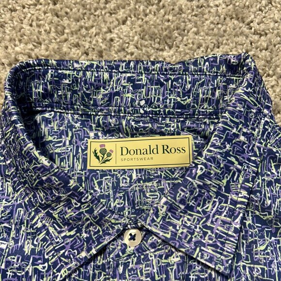 Donald Ross Sportswear Men's Size L Blue Patterned Polo Golf Shirt - Picture 5 of 11